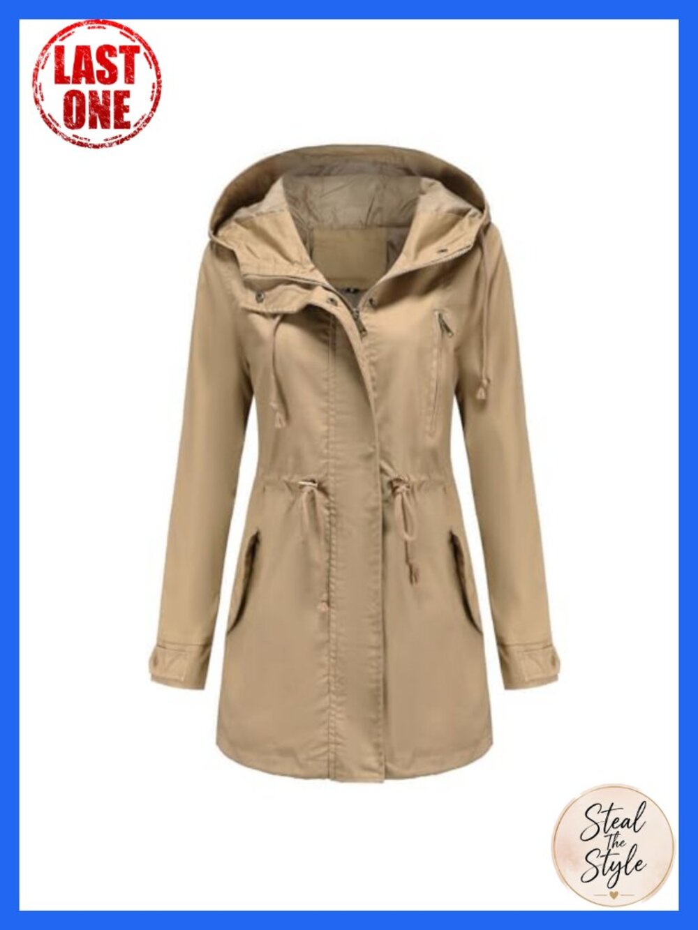 Cotton Anorak Utility Jacket Drawstring Waist Hooded Zip Up
